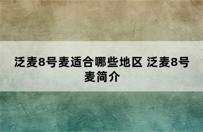 泛麦8号麦适合哪些地区 泛麦8号麦简介